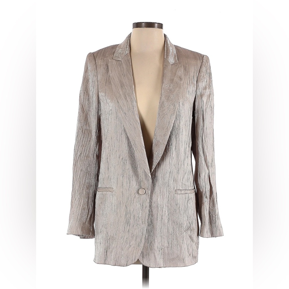 Zara Crinkle Metallic Glen & Satin One Button Blazer, $129